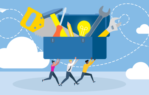 Graphic showing three people carrying a giant toolbox
